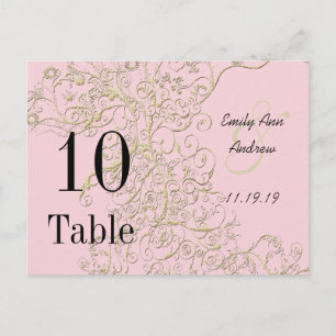 Numéros de table élégants rose avec des volutes do