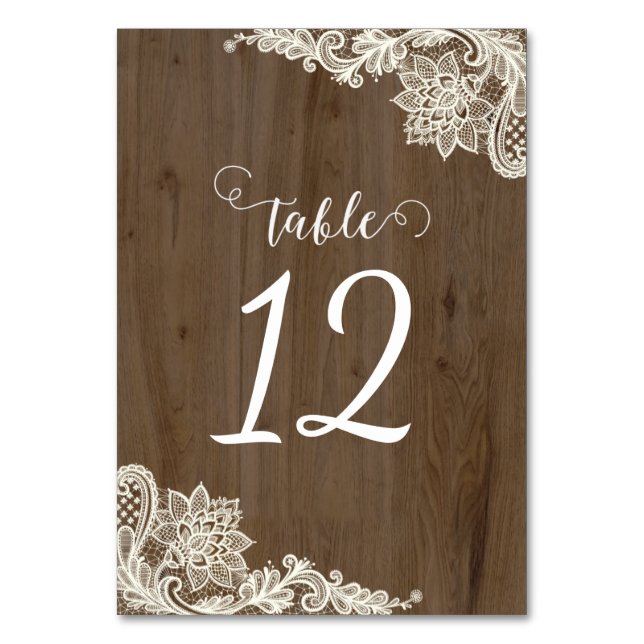 Numéros de table en bois rustique et dentelle (Dos)