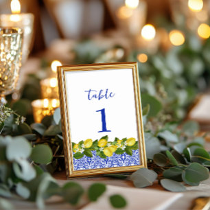 Numéros de table en carreaux bleus et citron itali