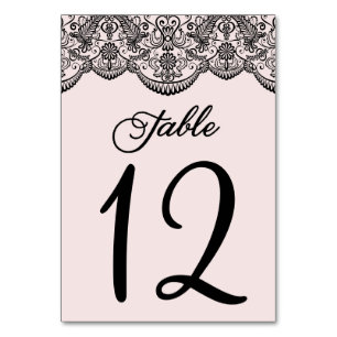 Numéros de table en dentelle de brocart rose et no