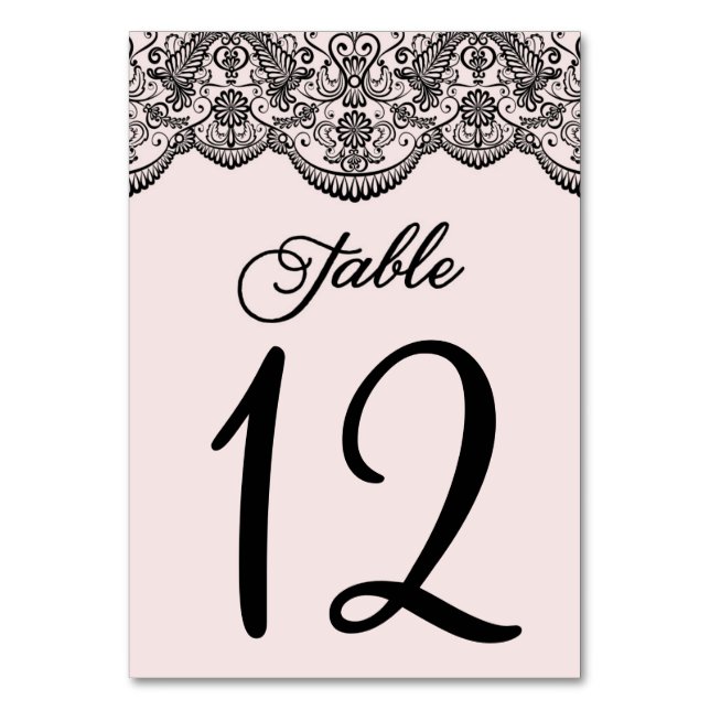 Numéros de table en dentelle de brocart rose et no (Dos)