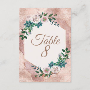 Numéros de table en rose gold et succulents rose p
