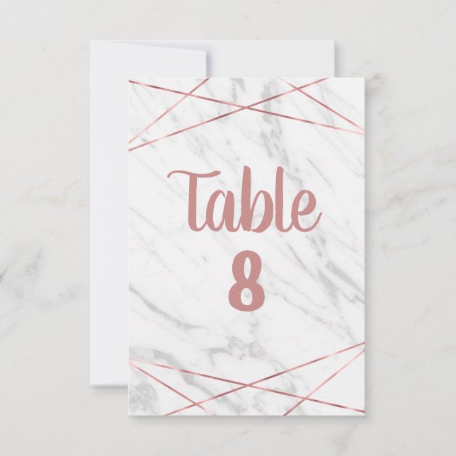 Numéros de table en triangle or rose marbre blanc (Devant)