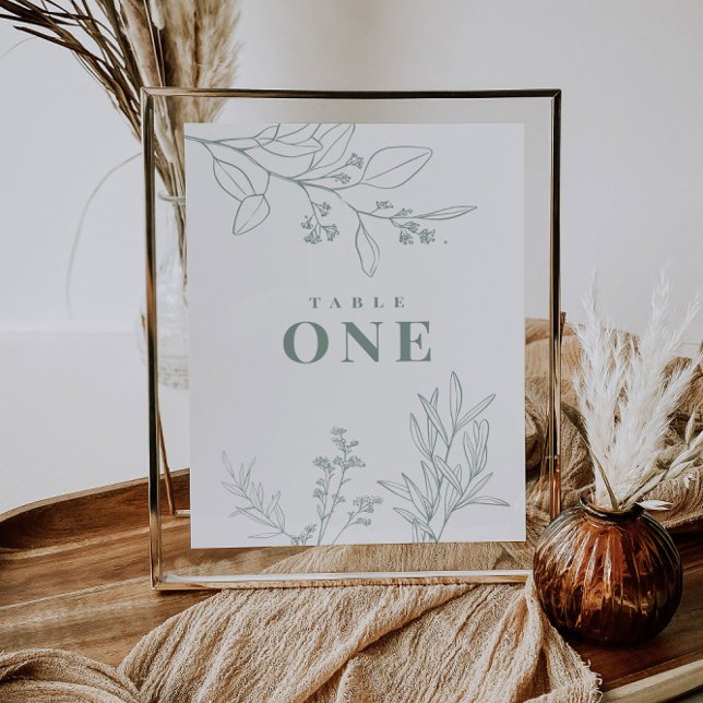 Numéros de table en vert sauge floral Poster (Créateur téléchargé)