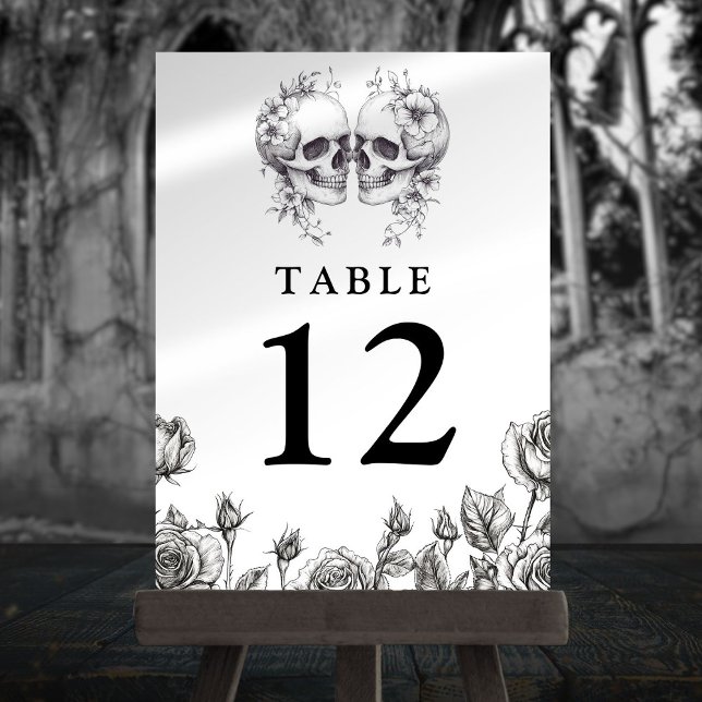 Numéros de table Fleurs Gothiques de Crânes (Gothic Floral Skulls Table Numbers)