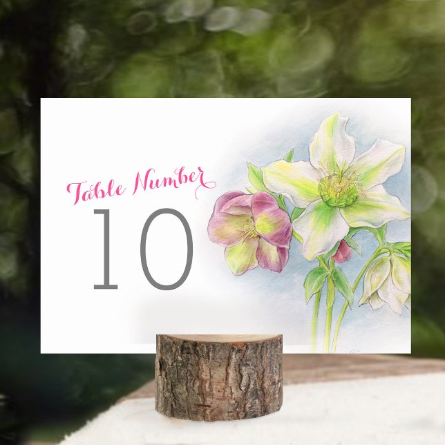 Numéros de table Hellebore blanc rose mariage (Créateur téléchargé)