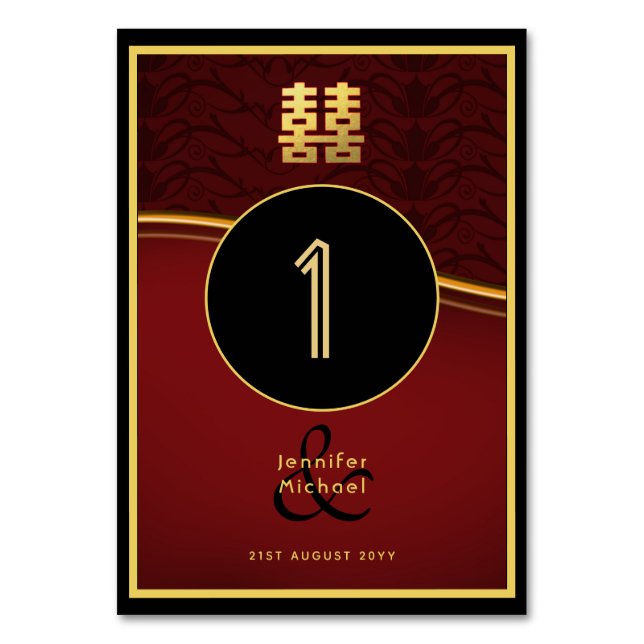 Numéros de table Mariage chinois Rouge Or nommé (Par défaut)