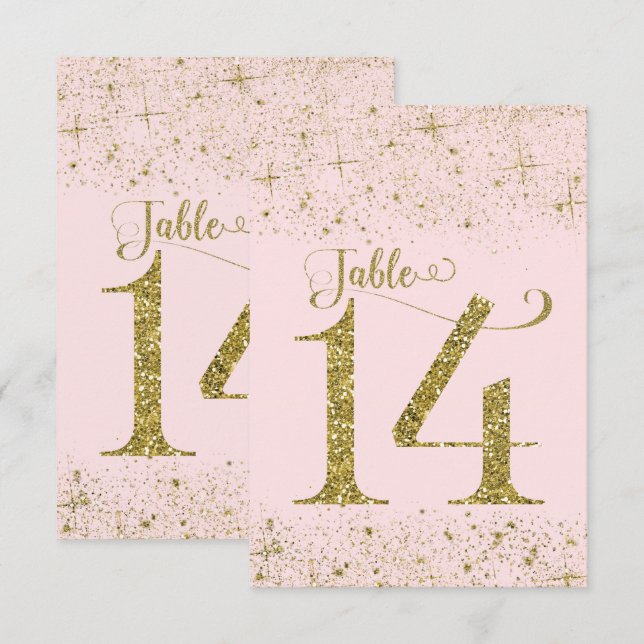 Numéros de table Pailletés Rose Doré N° 14 (Devant / Derrière)