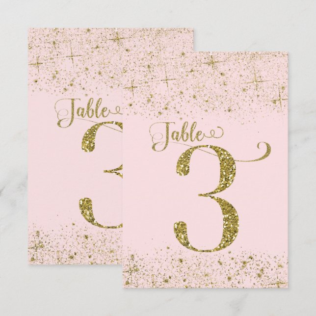 Numéros de table Pailletés Rose Doré Numéro 3 (Devant / Derrière)