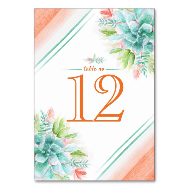 Numéros de table Succulents aquarelle vert orange (Par défaut)