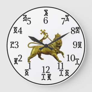 Numéros éthiopiens Horloge - Lion d'or - Arrondi (