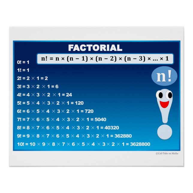 Numéros factoriels Math Classroom Blue Poster (Devant)