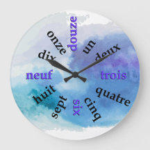Numéros francophones Horloge ronde couleur bleue
