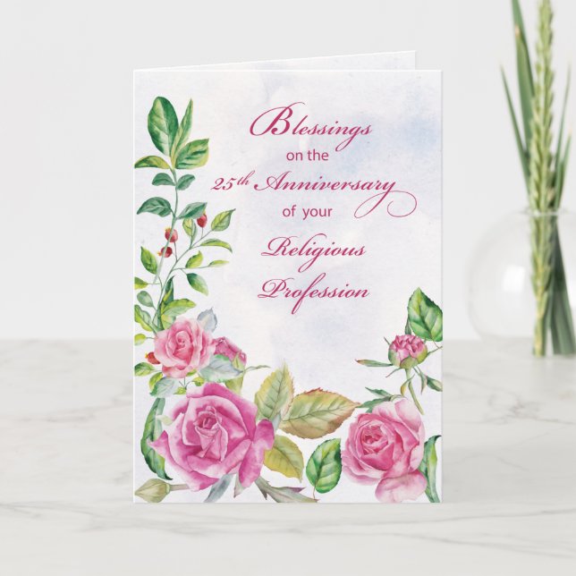 Nun 25th Anniversary of Religious Profession Pink  Card (Front)