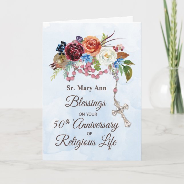 Nun 50th Anniversary of Religious Life with Rosary Card (Front)