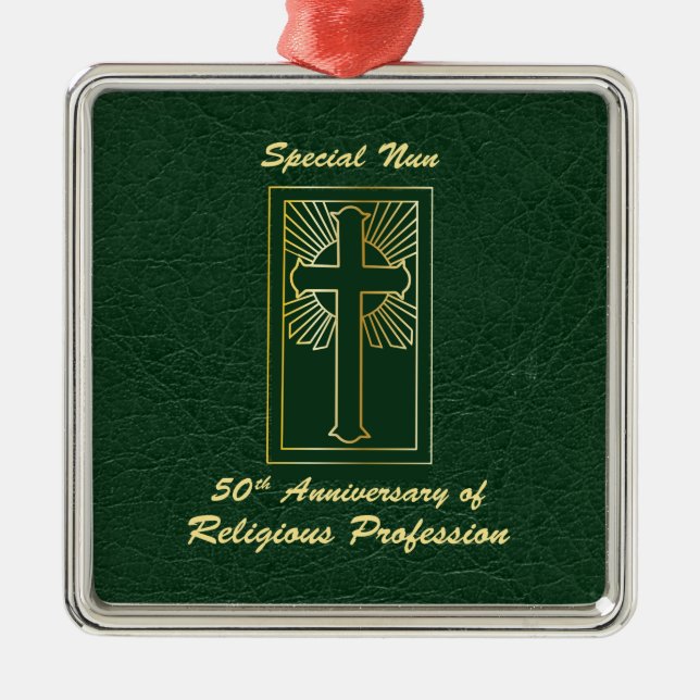 Nun 50th Anniversary of Religious Profession Green Metal Ornament (Front)