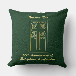 Nun 50th Anniversary of Religious Profession Green Throw Pillow