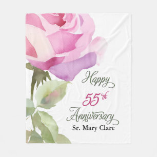 Nun 55th Anniversary Jubilee Custom Name Pink Rose Fleece Blanket