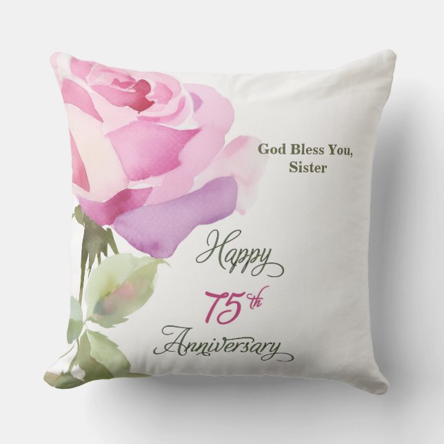 Nun 60th Anniversary Catholic Jubilee Pink Rose Throw Pillow (Front)