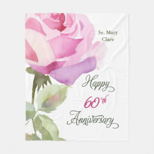 Nun 60th Anniversary Jubilee Custom Name Pink Rose Fleece Blanket