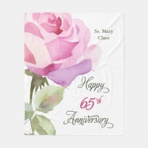 Nun 65th Anniversary Custom Name Pink Rose Fleece Blanket
