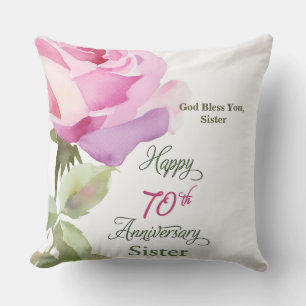 Nun 70th Anniversary Sister Jubilee Pink Rose Throw Pillow
