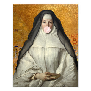 Nun Blowing a Pink Bubble gum  Photo Print