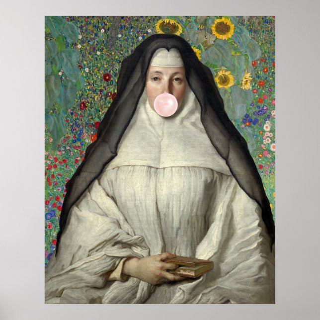 Nun Blowing a Pink Bubble gum Poster (Front)
