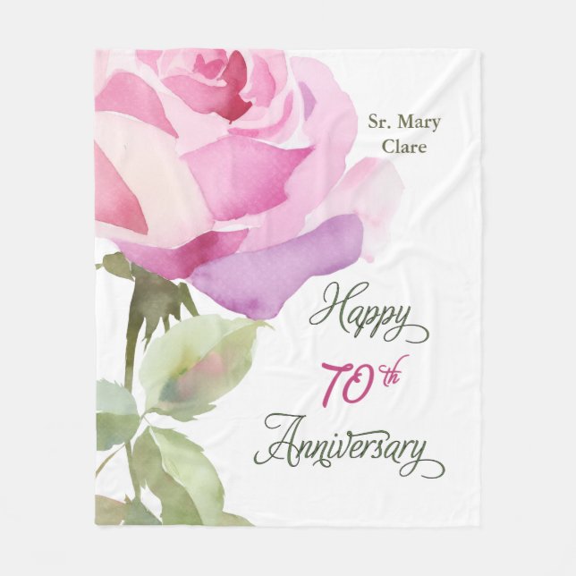 Nun Custom Name 70th Anniversary Jubilee Rose Fleece Blanket (Front)