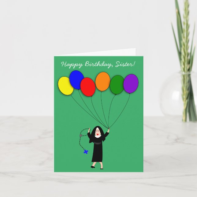 Nun Happy Birthday White Card (Front)