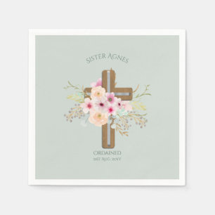 NUN - Ordination or Anniversary - Floral Cross Napkin