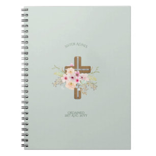 NUN - Ordination or Anniversary - Floral Cross Notebook