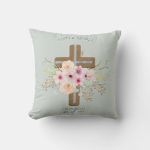 NUN - Ordination or Anniversary - Floral Cross Throw Pillow