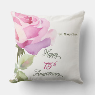 Nun Personalize 75th Anniversary Pink Rose Throw Pillow