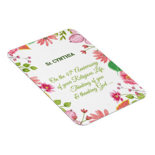 Nun Religious 45th Anniversary Watercolor Flowers Magnet