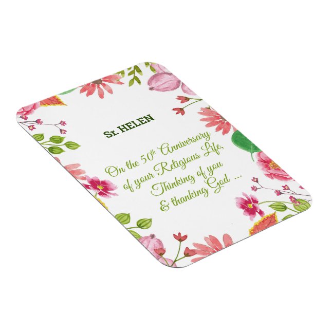 Nun Religious 50th Anniversary Watercolor Flowers Magnet (Right Side)