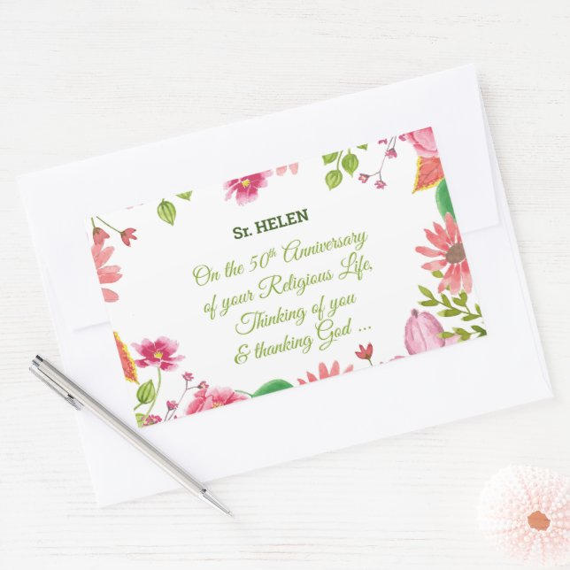 Nun Religious 50th Anniversary Watercolor Flowers Sticker (Envelope)