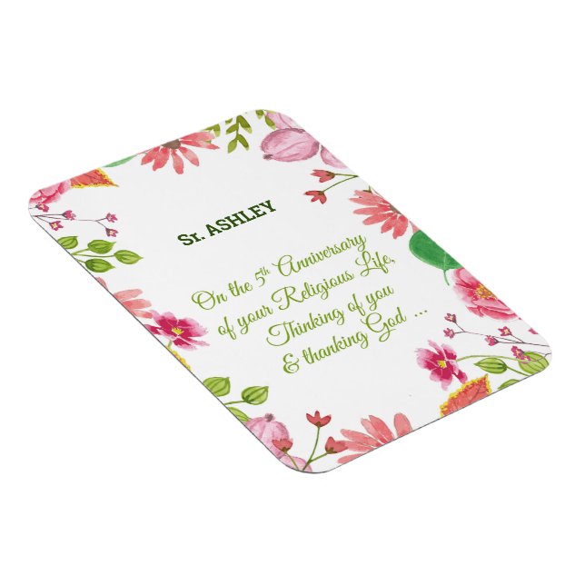 Nun Religious 5th Anniversary Watercolor Flowers Magnet (Right Side)