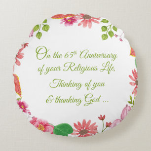 Nun Religious 65th Anniversary Watercolor Flowers Round Pillow