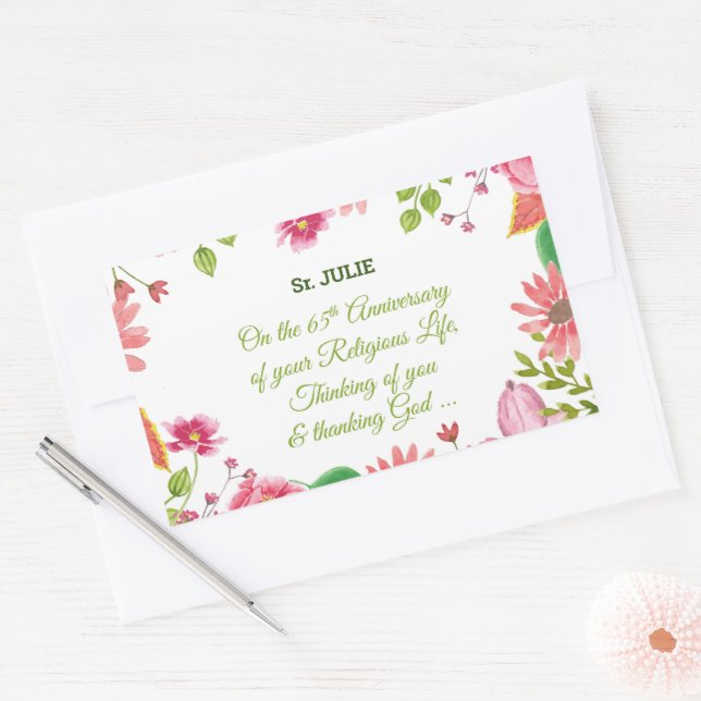 Nun Religious 65th Anniversary Watercolor Flowers Sticker (Envelope)