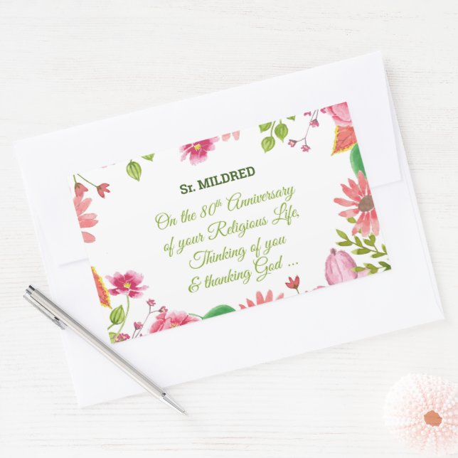 Nun Religious 80th Anniversary Watercolor Flowers Sticker (Envelope)