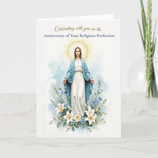 Nun Religious Profession Anniversary Marian Bless Card (Front)