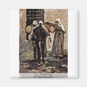 Nun With Donkey By Fattori Giovanni Magnet