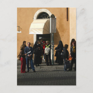 Nuns at bus stop postcard