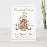 Nuns Christmas Blessings Baby Jesus Nativity Card<br><div class="desc">This is a beautiful traditional Catholic customized image of the Baby Jesus on a bed or straw on a Marian Cross with lilies. All text and fonts may be modified.</div>