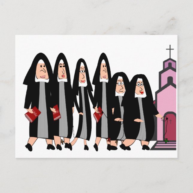 Nuns "Heading to Church" Postcard (Front)
