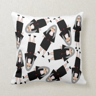 Nuns in Habits Black and White Throw Pillow