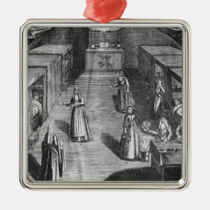 Nuns serving food to the patients at the metal ornament