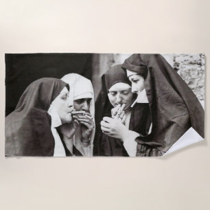 Nuns Smoking Vintage Photograph Beach Towel
