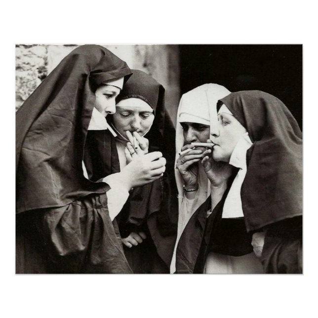 Nuns Smoking Vintage Photography Poster (Front)